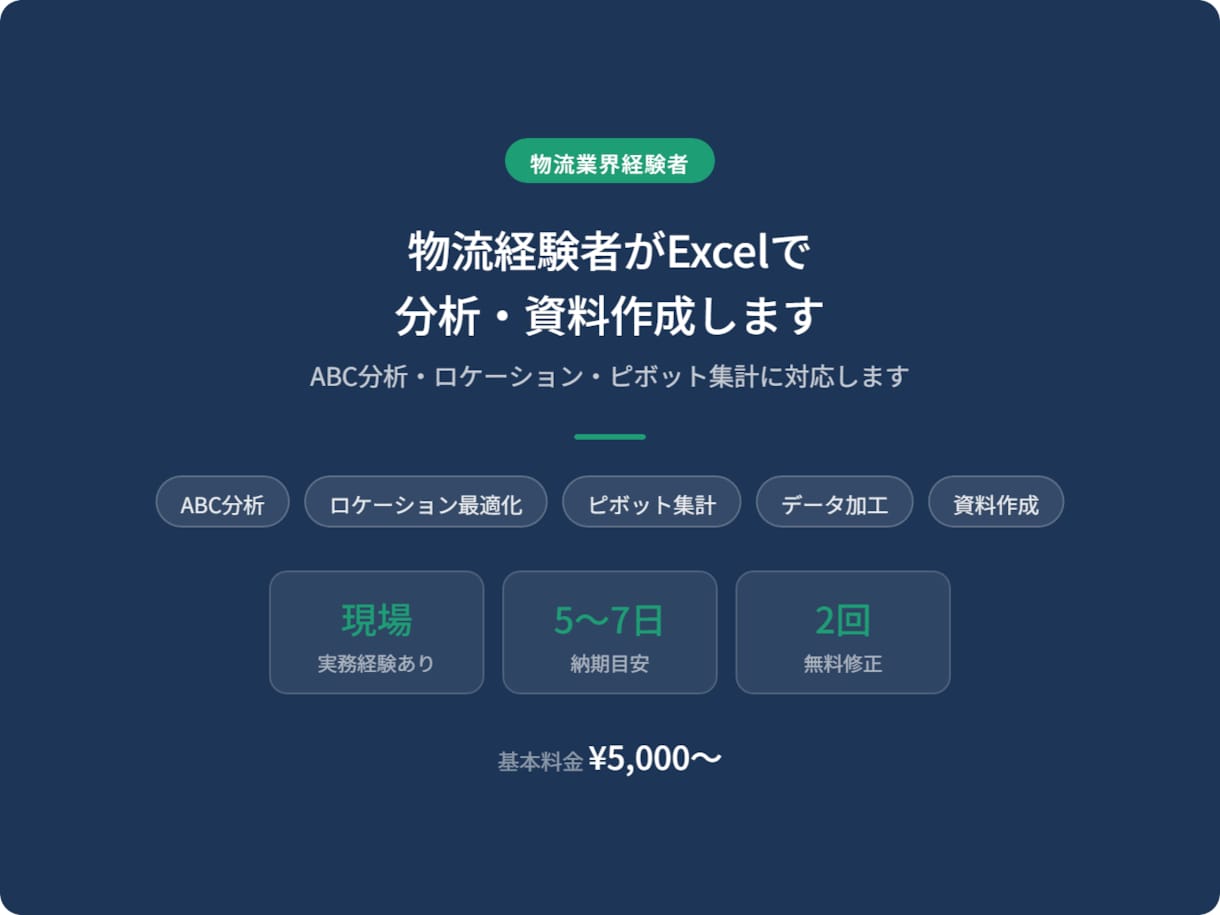 物流経験者がExcelで分析・資料作成します ABC分析・ロケーション・ピボット集計に対応します イメージ1