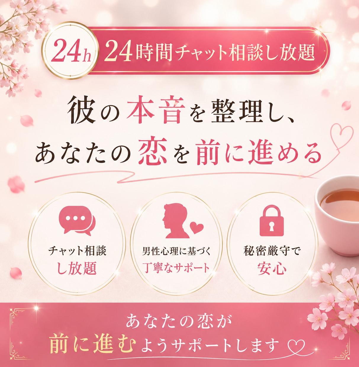 24時間チャット｜彼の本音を分析します 誰にも言えない恋の悩みや不安を整理し解決策を考えます イメージ1