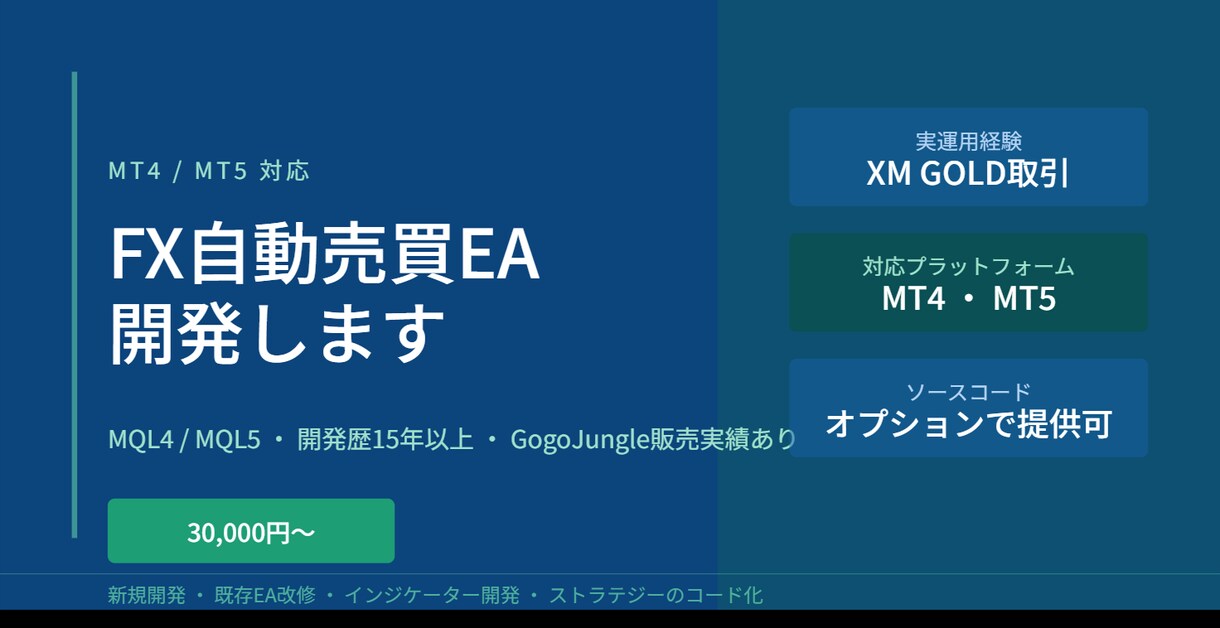 MT4/MT5FX自動売買EAをMQLで開発します GogoJungle販売実績あり・実運用経験15年 イメージ1