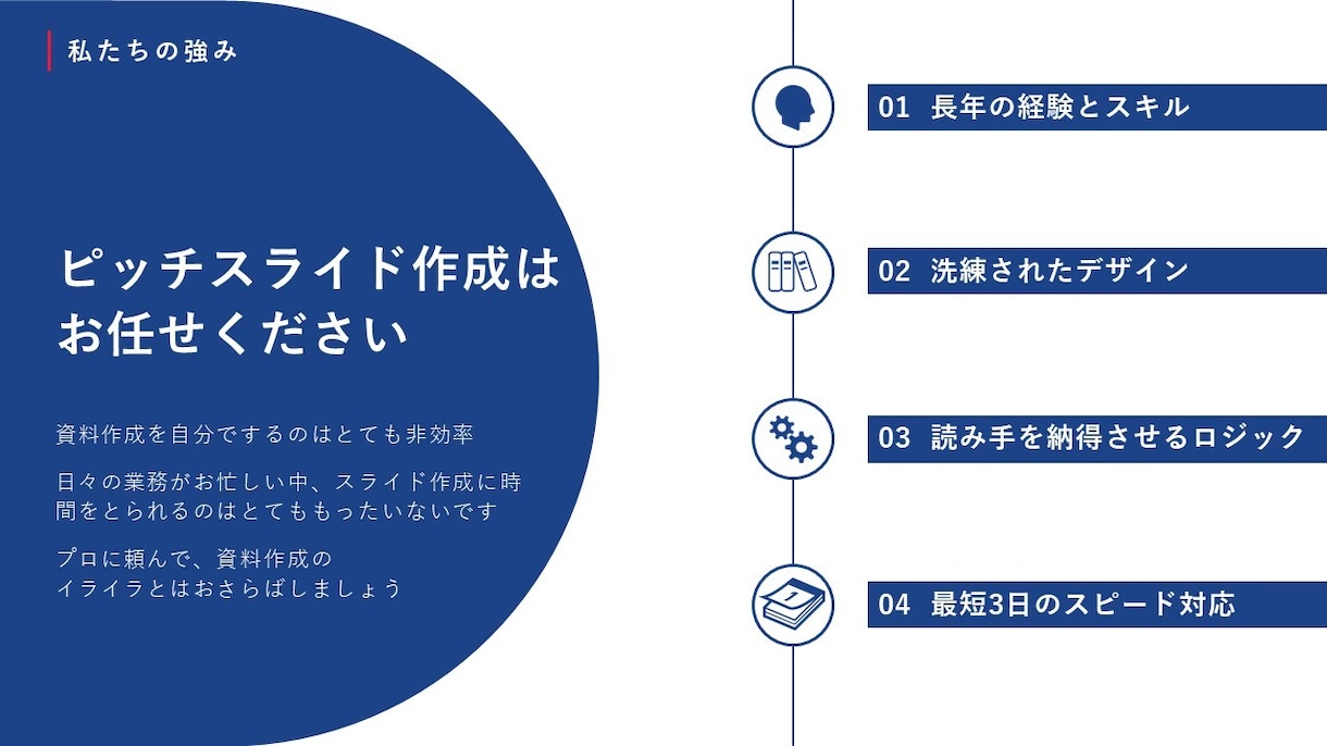 ピッチ資料：洗練されたプレゼン資料をお届けします パワーポイントでのスライド作成でお困りの方必見 イメージ3