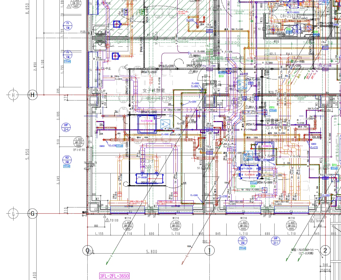 建築設備の施工図代行しますます プロット図、梁・スラブスリーブ図、配管図、機械室(Tfas) イメージ1