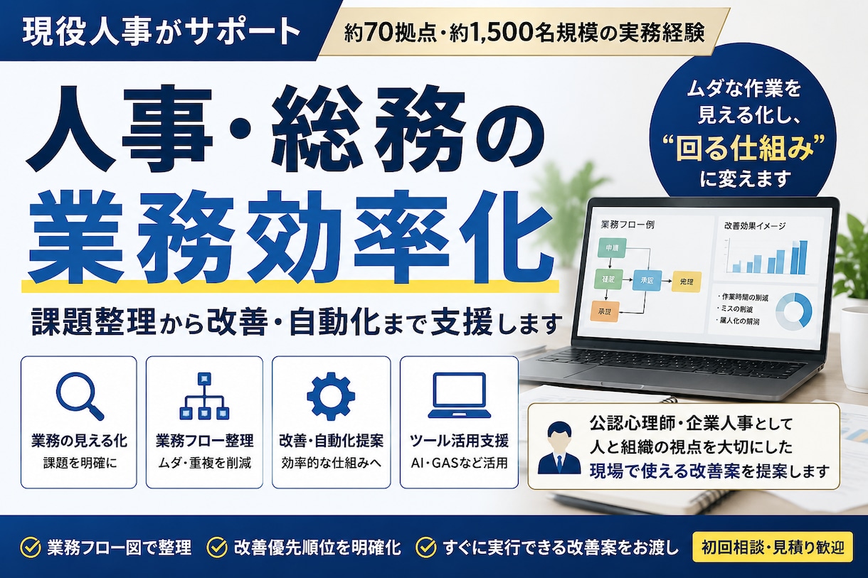 人事・総務・労務業務のムダと属人化を整理します 現役人事が伴走で改善の第一歩を設計 イメージ1