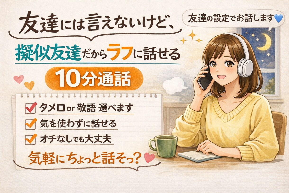 気を使わず笑える擬似友達。気軽に話せます 友達として楽しく話しませんか？気を使わず笑える最高の雑談 イメージ1
