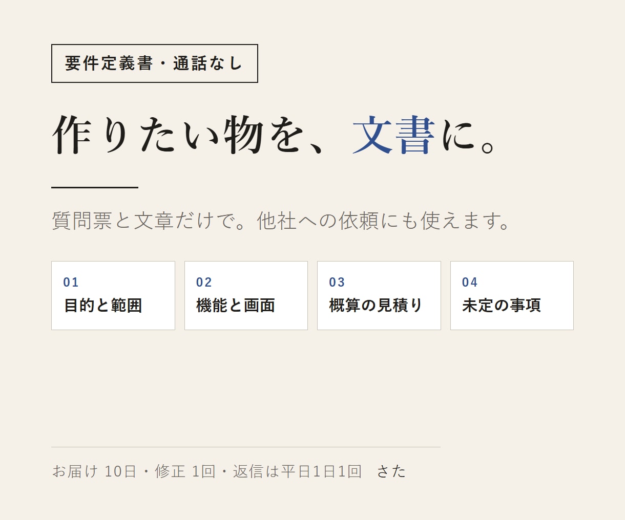 作りたいシステムの要件定義書を通話なしで作ります 質問票と文章のやり取りだけで、他社にも渡せる形にします イメージ1