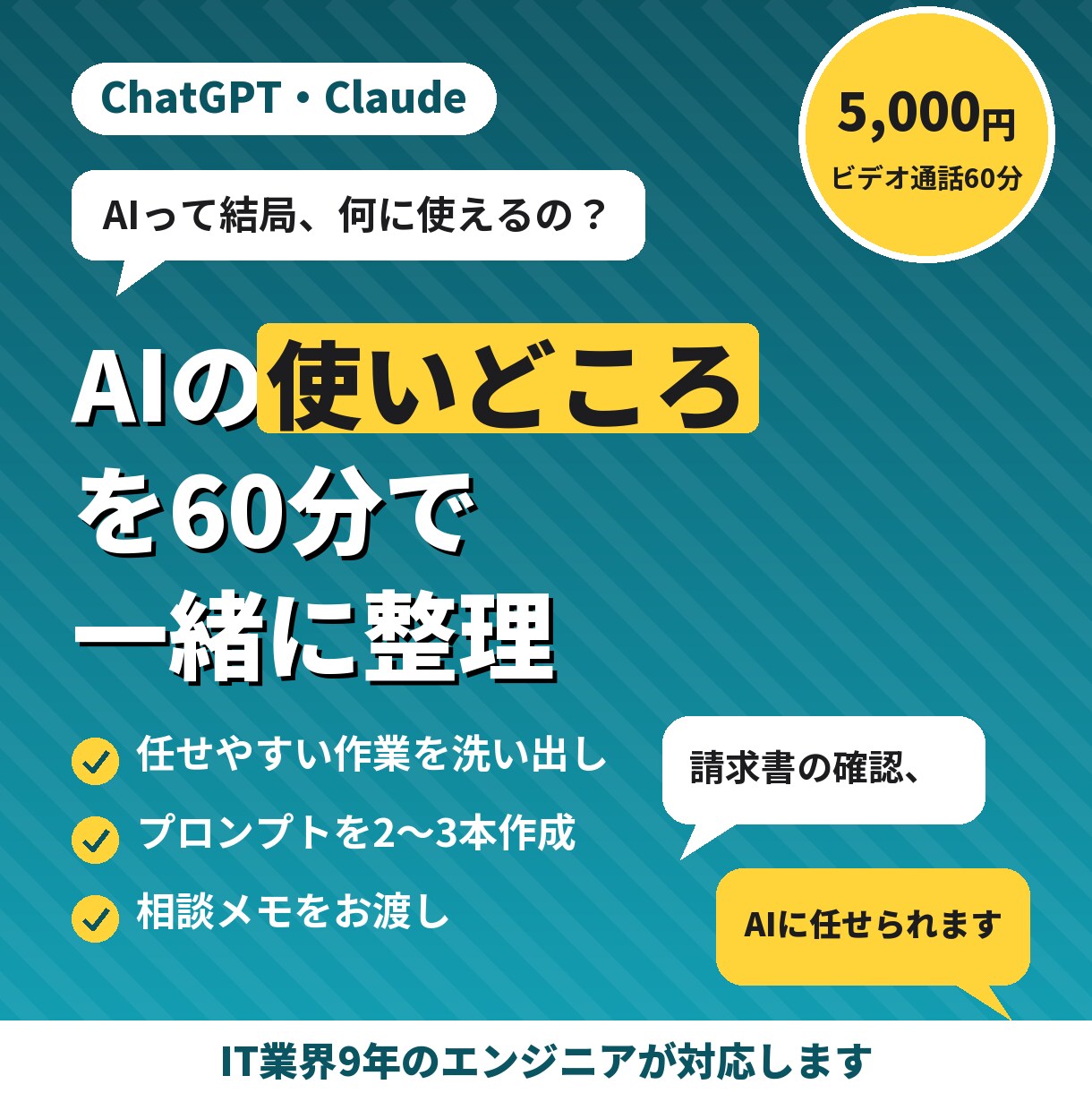 生成AIの業務活用を60分で一緒に整理します AIに任せる作業の洗い出しとプロンプト作りを一緒に イメージ1