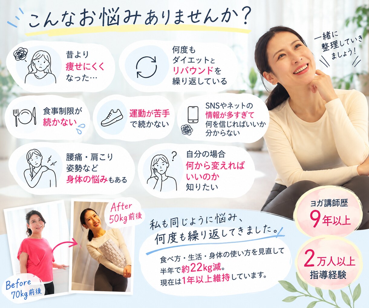 何から変える？女性のダイエット相談を整理します 50分相談＋あなた専用「明日からやること」PDF付き イメージ2