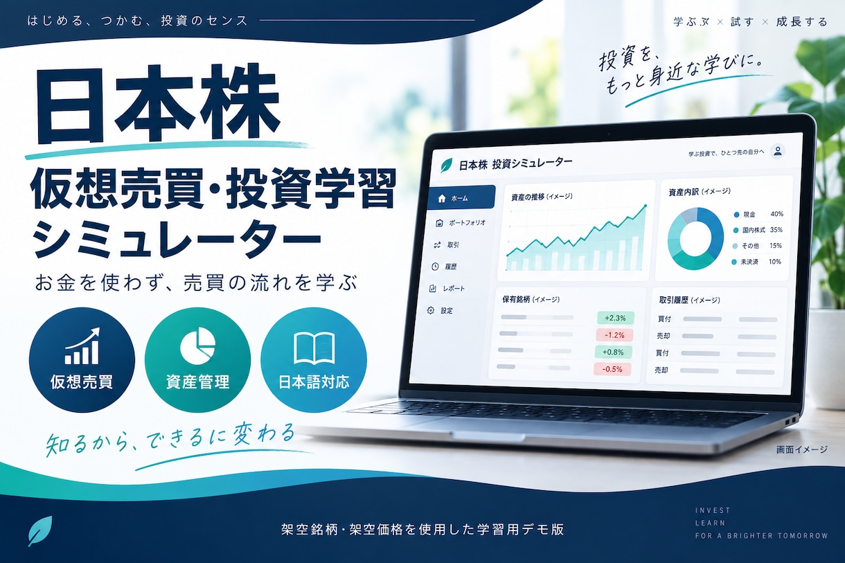 株式投資の仮想売買シミュレーターを提供します 架空データで株式投資の基本を楽しく練習 イメージ1