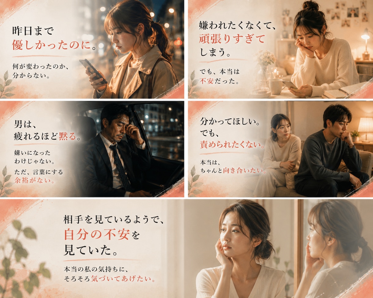 男性心理｜男の不器用な本音、翻訳します 男性に振り回され、気づけば苦しくなってしまうあなたへ。 イメージ2