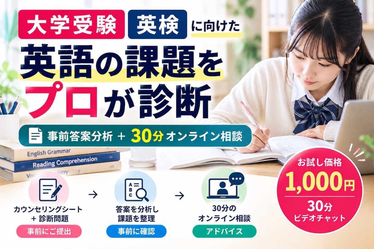 英語の課題を診断し学習方法をアドバイスします 答案を分析し、あなたに合った学習法をご提案します イメージ1