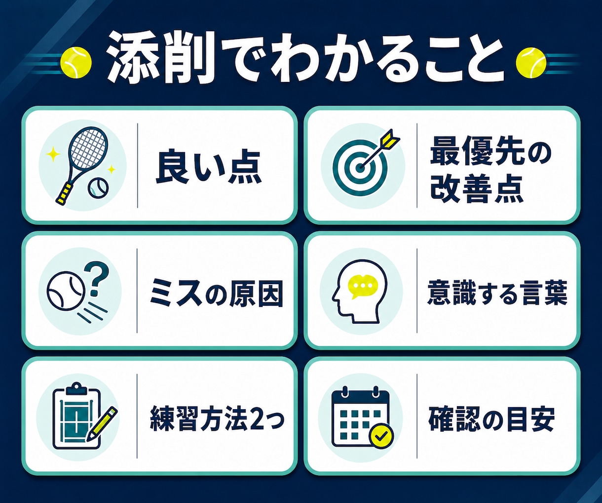 初心者・中級者のテニス動画を現役コーチが添削します 改善点を1つに絞りあなた専用の練習法まで解説 イメージ2