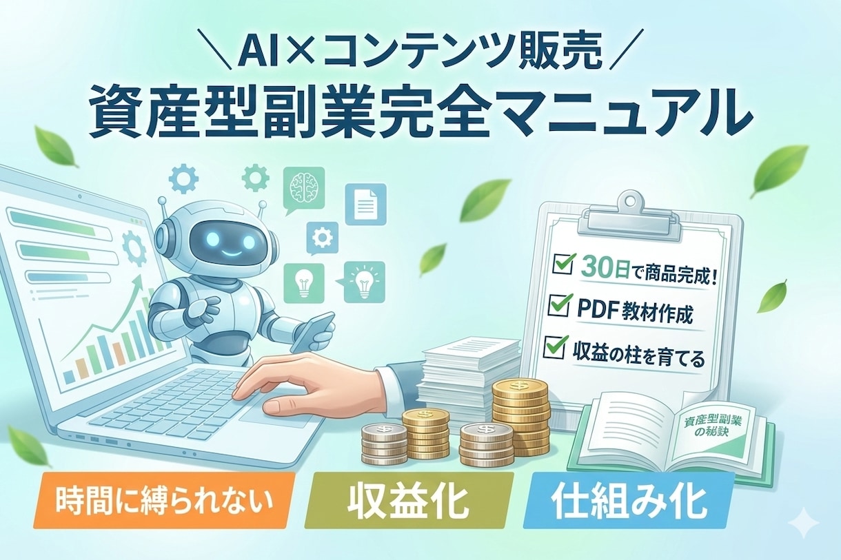 AI×コンテンツ販売で資産化する副業方法を教えます 初心者でもゼロから"30日で仕組みを作る実践ロードマップ" イメージ1