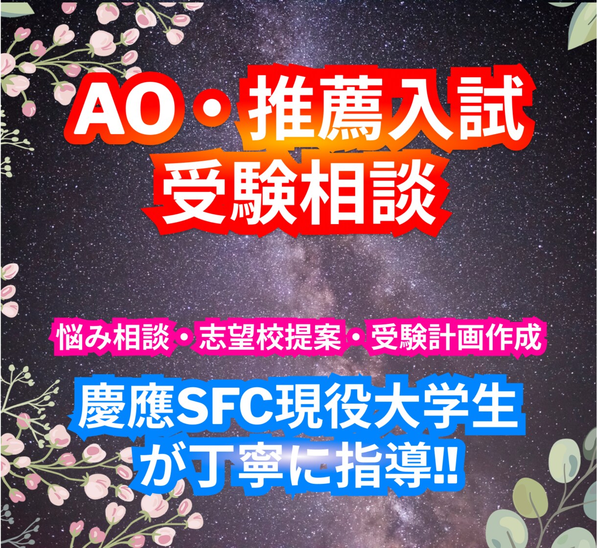 AO・推薦入試の出願戦略・志望校などの相談承ります AO入試で慶應SFC現役合格！ゼロからAO受験を徹底サポート イメージ1