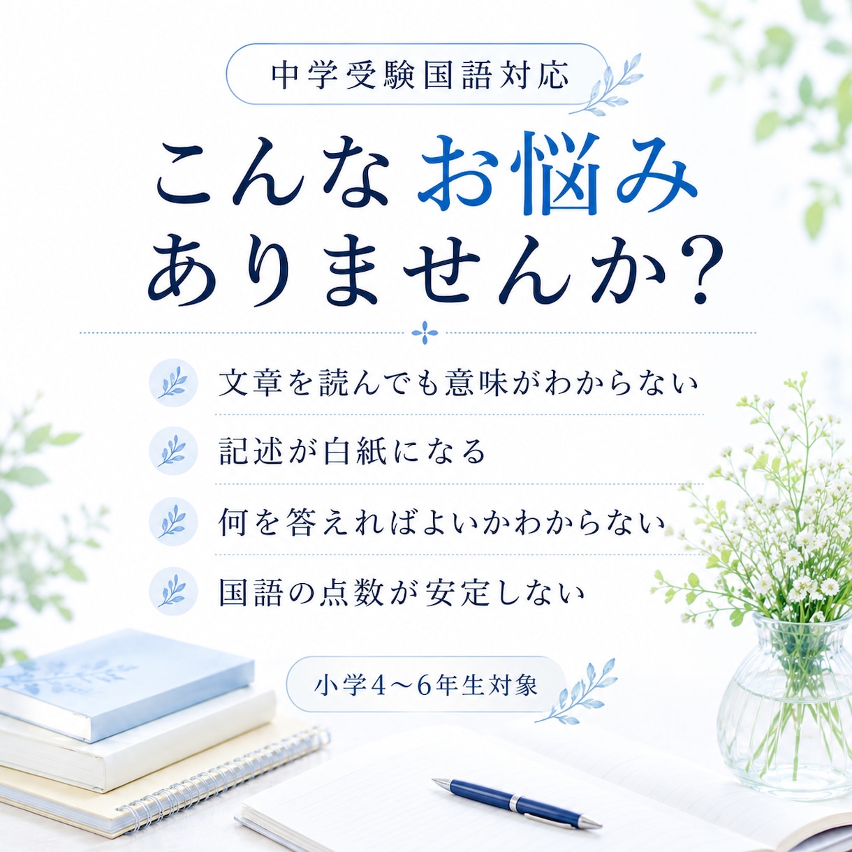 中学受験国語｜偏差値20〜40台を伸ばします 読解・記述・文法を基礎から整理します イメージ2