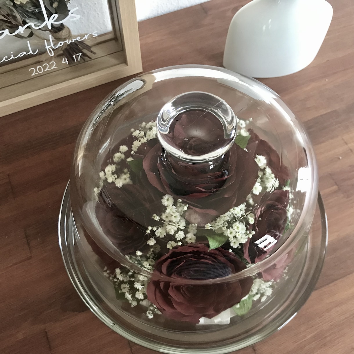 プロポーズの花束　ブーケ　記念の花を残します ケーキドーム 特別な日の花を色鮮やかに立体的に　ドライ加工 イメージ2