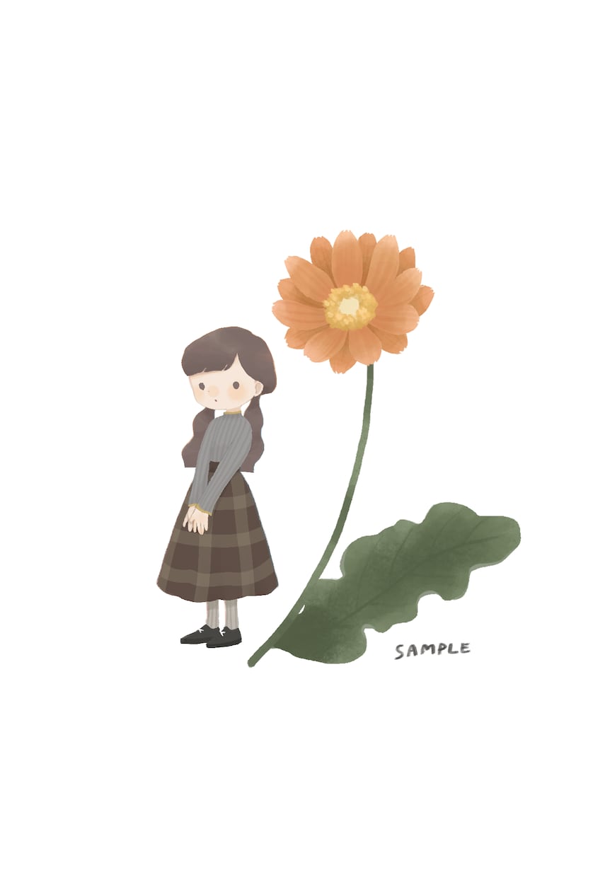 お花を添えた似顔絵を絵本タッチでお描きします 好きな花や誕生花を添えて特別なプレゼントにも。 イメージ4