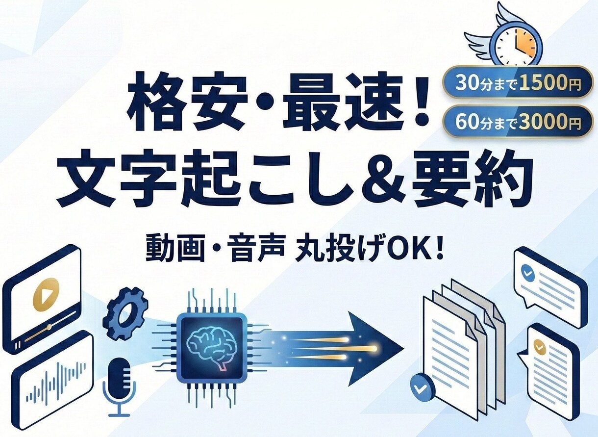 格安・最速！動画・音声の文字起こし＆要約承ります 面倒な作業は丸投げ！テープ起こしから要約まで完結 イメージ1