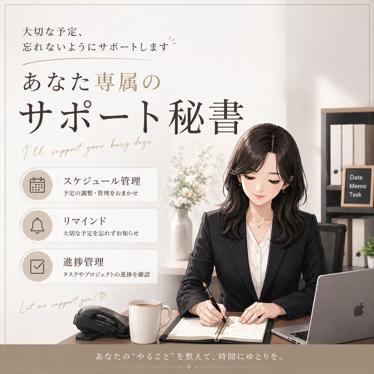 専属オンライン秘書が業務サポートします スケジュール管理・リマインド・進捗管理までお任せください イメージ1