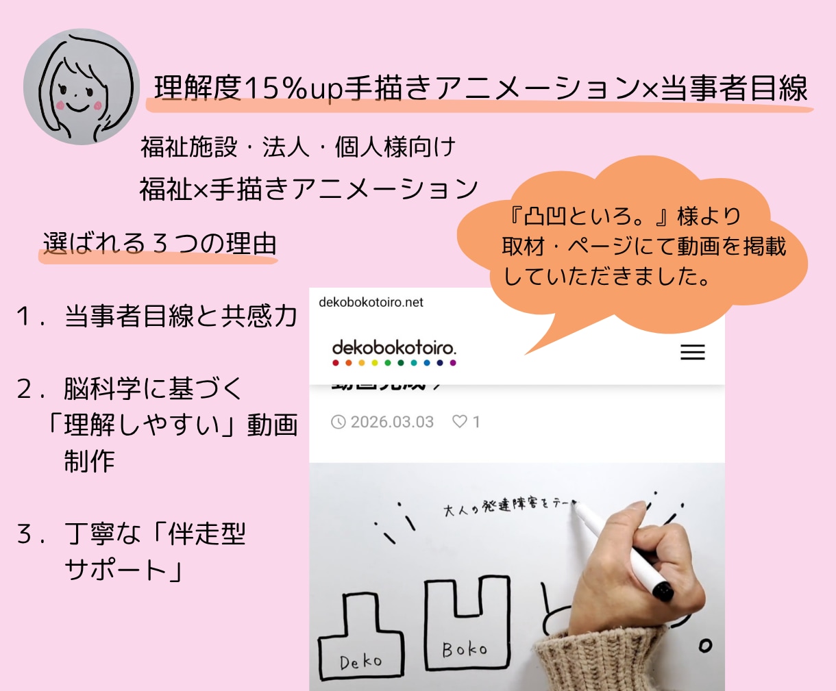 福祉×手描きアニメーション　やさしい動画を作ります 理解度15％up手描きアニメーション×当事者目線 イメージ1
