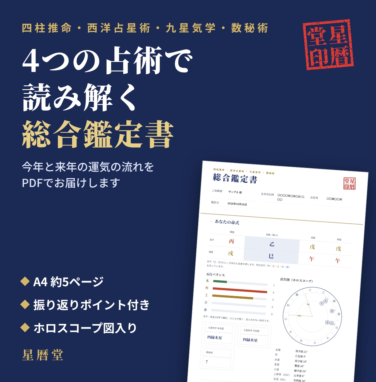 四柱推命と占星術で運気の流れを鑑定書にします 過去の振り返りで当たりを確かめられるPDF鑑定書 イメージ1