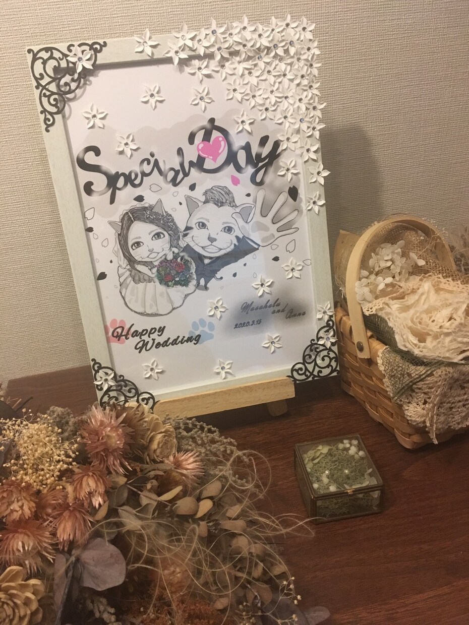 お二人だけのウェルカムボード作成します モノクロテイストなイラストを結婚式のウェルカムボードに♫ イメージ2
