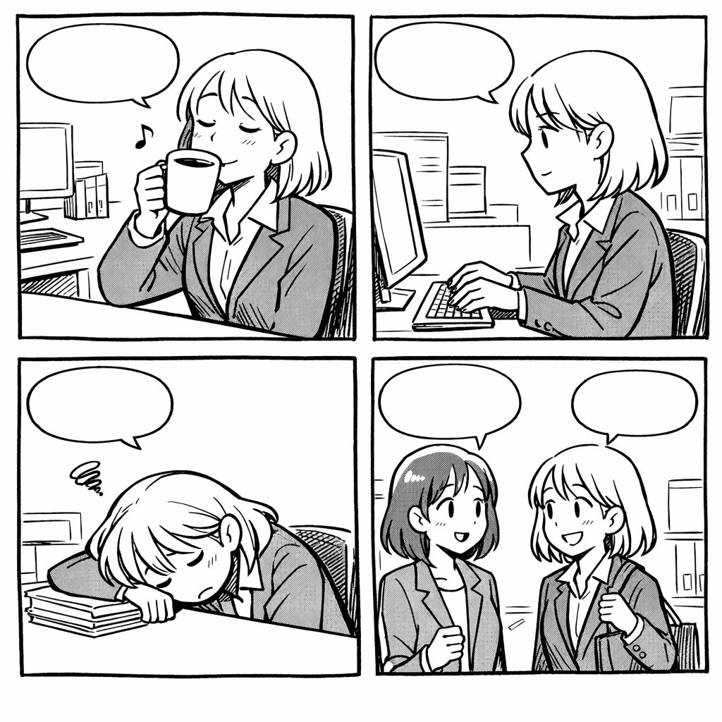 ユルい絵柄のモノクロ四コマ漫画・挿絵を制作します エッセイ・体験談などのゆるい挿絵や、四コマ漫画描きます！ イメージ2