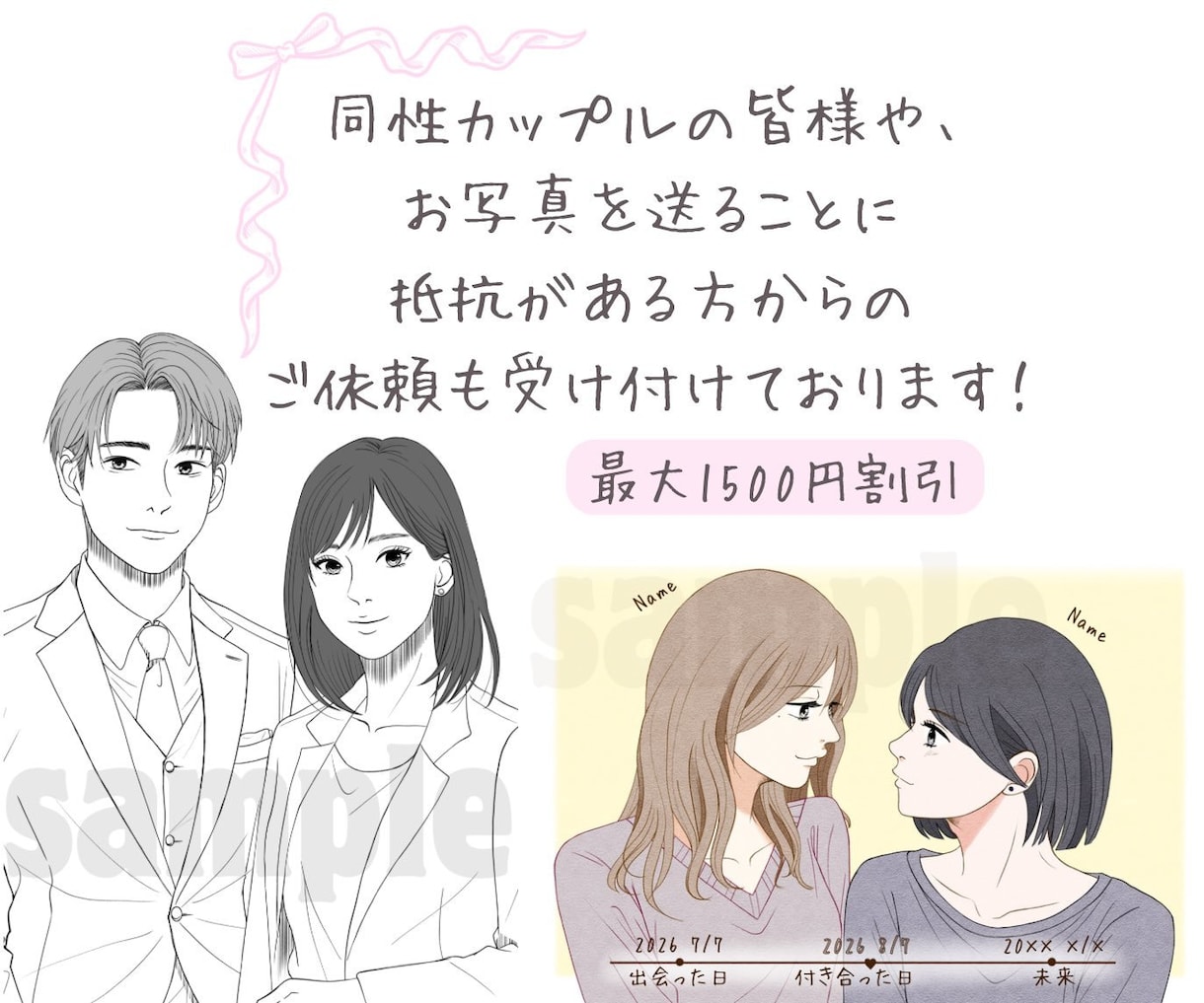 カップルさんの似顔絵イラストをお描きします 2人のこれまでを、1枚に。年表で残す記念イラスト。 イメージ1