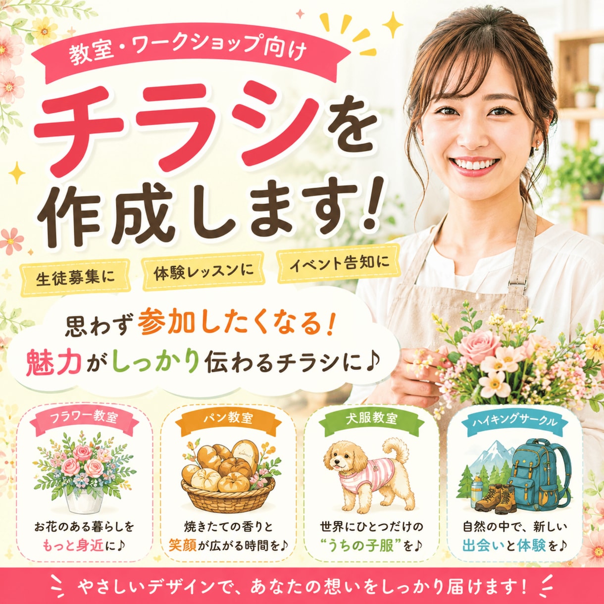 教室・ワークショップ向けチラシを作成します ～体験したくなる魅力をストーリーで伝えます～ イメージ1