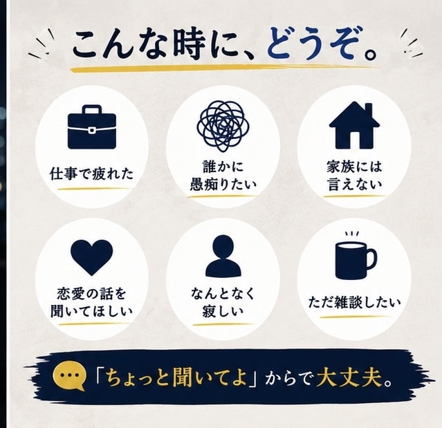 男性限定｜気軽にいろんな話、聞きます 悩みがなくても大丈夫。ちょっと話しませんか？ イメージ2