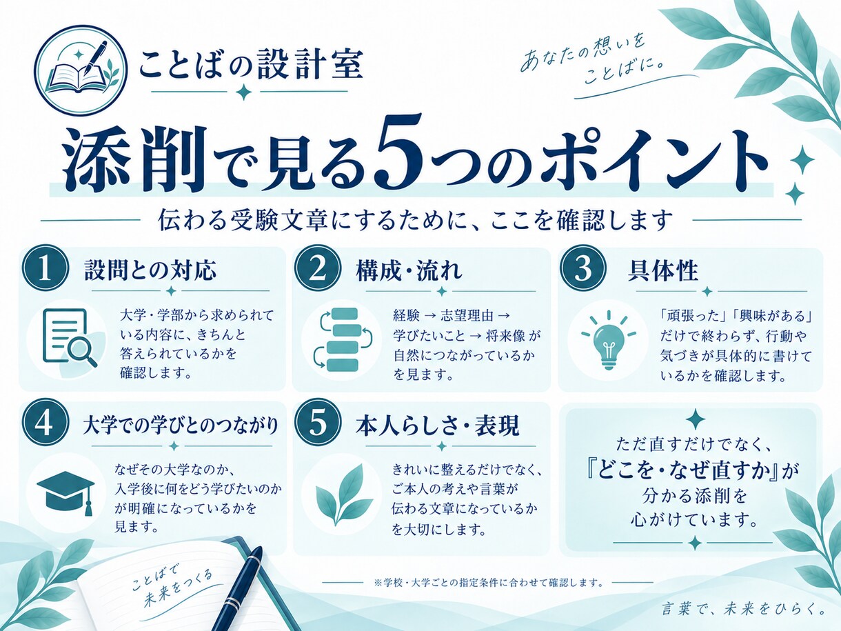 志望理由書・自己推薦書を丁寧に添削します 本人らしさを残し、伝わる文章へ整えます イメージ3