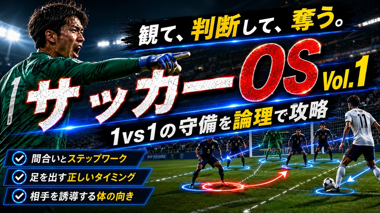 サッカーOS①｜1vs1の守備を論理で攻略します 観て、判断して、奪う。1vs1駆け引きを論理で完全言語化する イメージ1