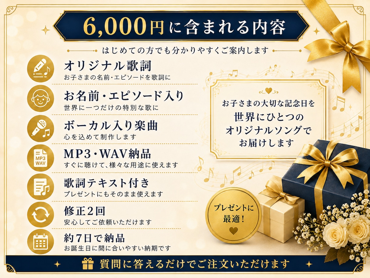 お子さまの名前入り誕生日ソングを制作します 音楽業界20年｜質問に答えるだけで世界に一つの記念曲に イメージ2