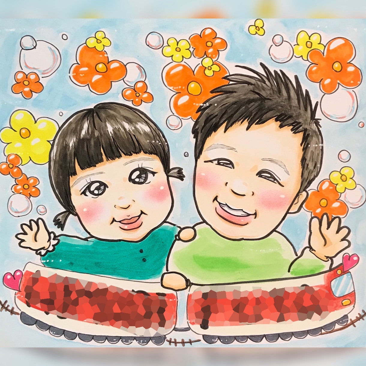 色紙サイズ✿お子様の似顔絵をお描きします 誕生日や節句、入園卒園、入学卒業のお祝いに✿《送料込》 イメージ5