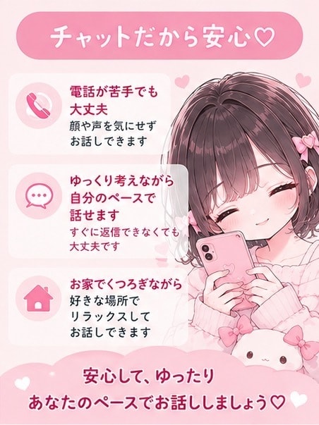 あなただけに集中♡30分間チャットでお話しします 雑談/相談なんでもOK♡チャットだからあなたのペースでOK♡ イメージ3
