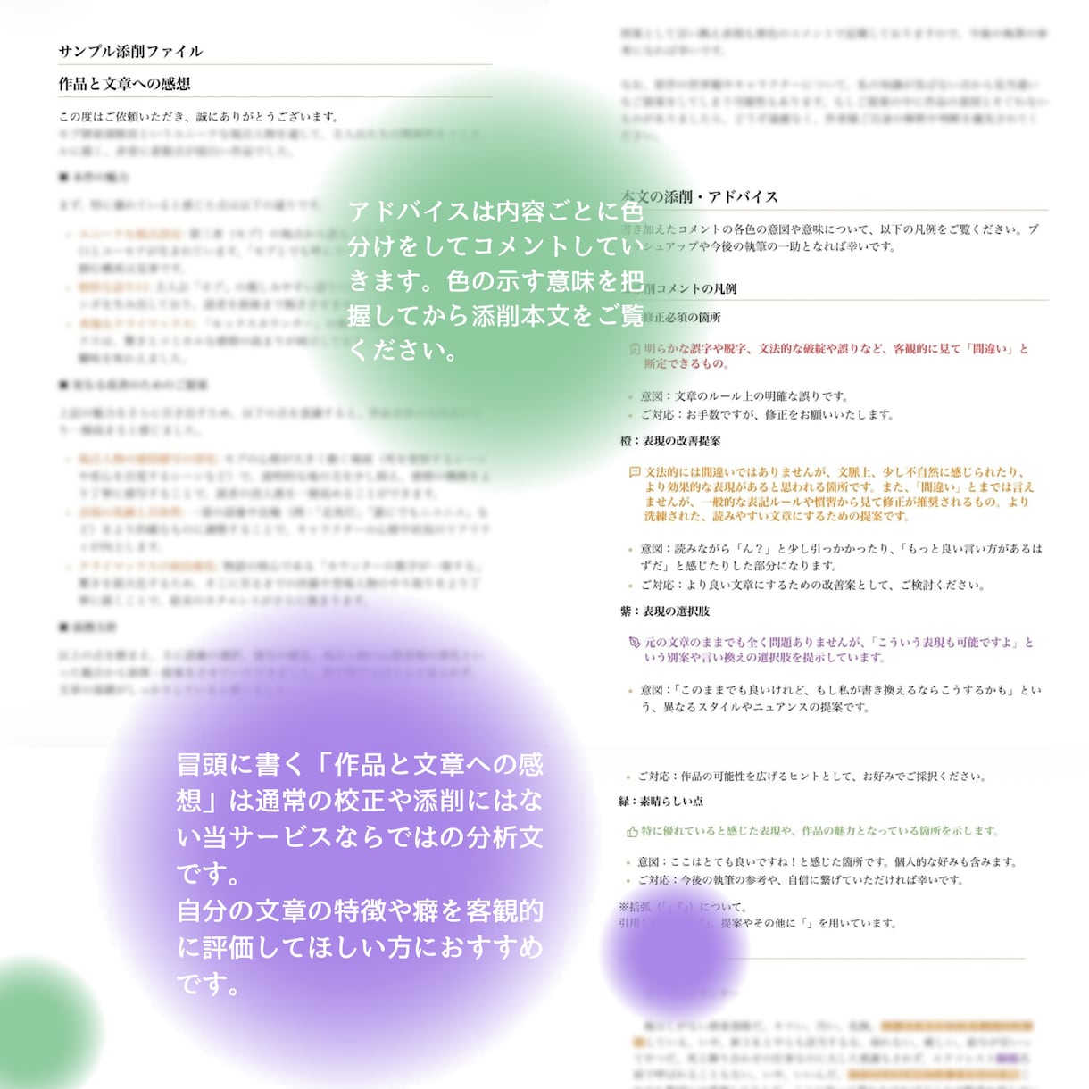 小説の文章面へたっぷり指摘アドバイスを送ります 色分けで弱点がわかる！文章力向上のための小説パーソナル添削 イメージ2