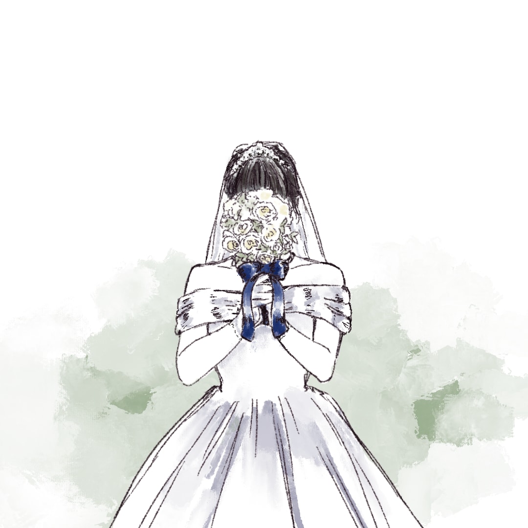 ドレス＆ブーケ❤︎花嫁様のイラストをお描きします 水彩風 ＊ 顔隠しポーズで思い出を残しませんか♪ イメージ1