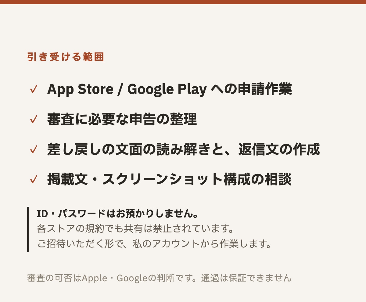 アプリのストア申請と審査対応を代行します App Store通過の実績あり｜差し戻しの返信文まで作成 イメージ3