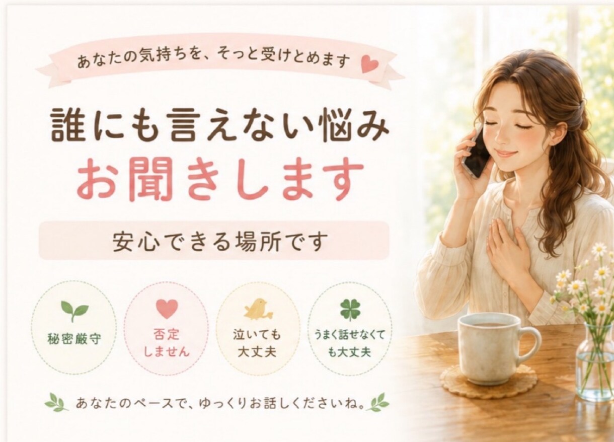 誰にも言えない気持ち、優しくお聞きします DV・離婚・子育ての悩みに寄り添います イメージ1