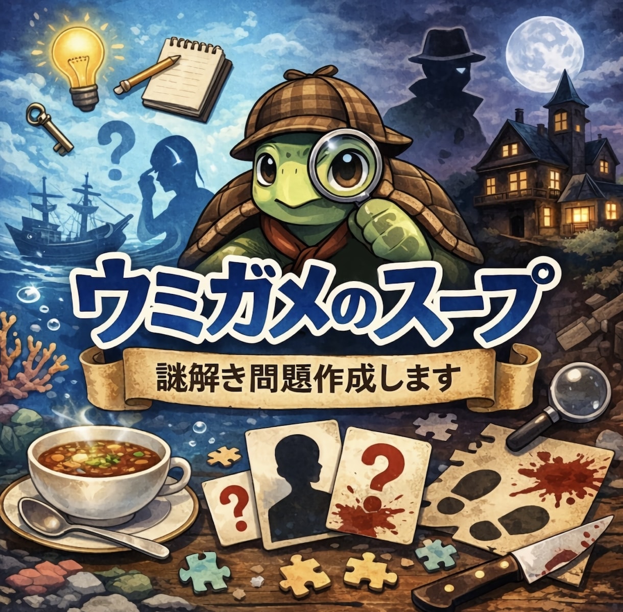 オリジナルのウミガメのスープの問題作ります 完全オリジナルウミガメのスープの問題-解説までお作りします♪ イメージ1