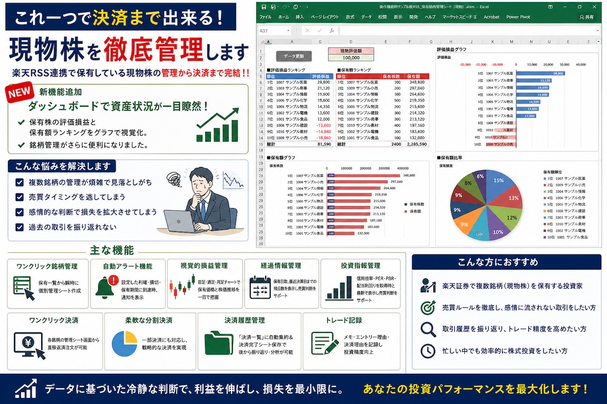 これ一つで決済まで出来る！現物株を徹底管理します 楽天RSS連携で保有している現物株の管理から決済まで完結！！ イメージ2