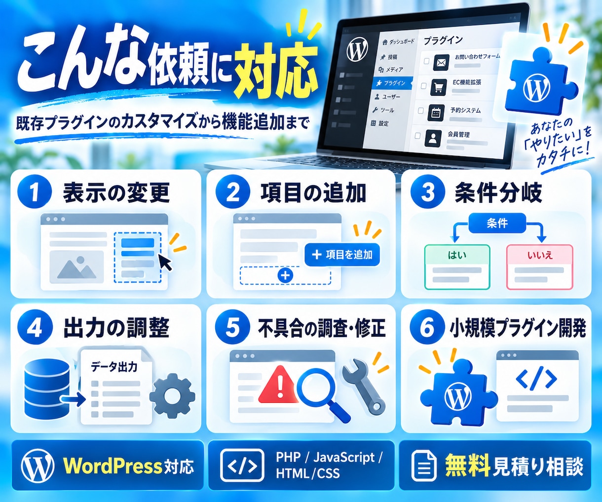 WordPressプラグインを改造・開発します 「あと1機能だけ足したい」を最小の工数で形に イメージ2