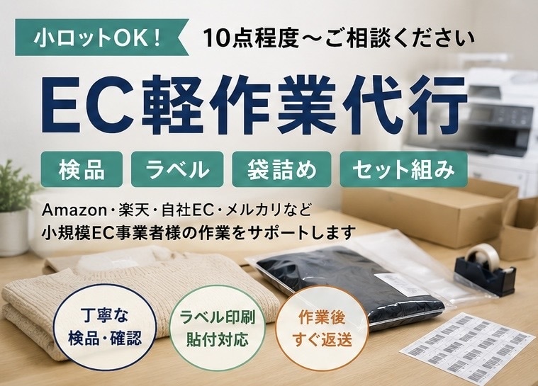 小ロットEC商品の検品・軽作業を代行します 検品・ラベル印刷・袋詰めまでまとめて対応 イメージ1