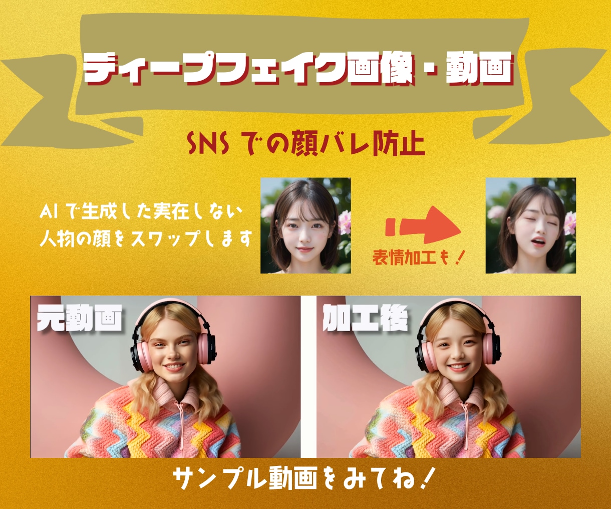 AIで顔入替のディープフェイク画像,動画制作します フェイススワップ,ディープフェイク,画像、動画提供サービス イメージ1