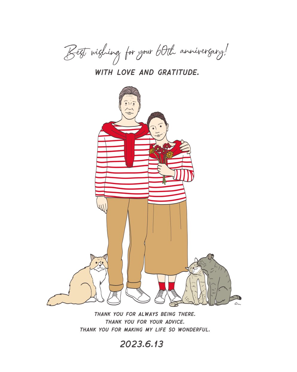 誕生日・還暦祝いに。似顔絵イラスト制作します 古希、傘寿祝い等へのメッセージへの変更も承っております イメージ10
