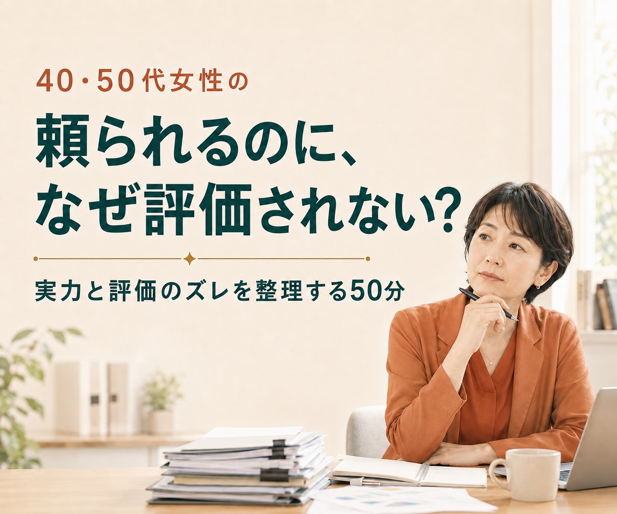 40・50代女性の昇格できないモヤモヤを整理します 埋もれている実力と評価のズレを見つけ、次の一手を決めます イメージ1
