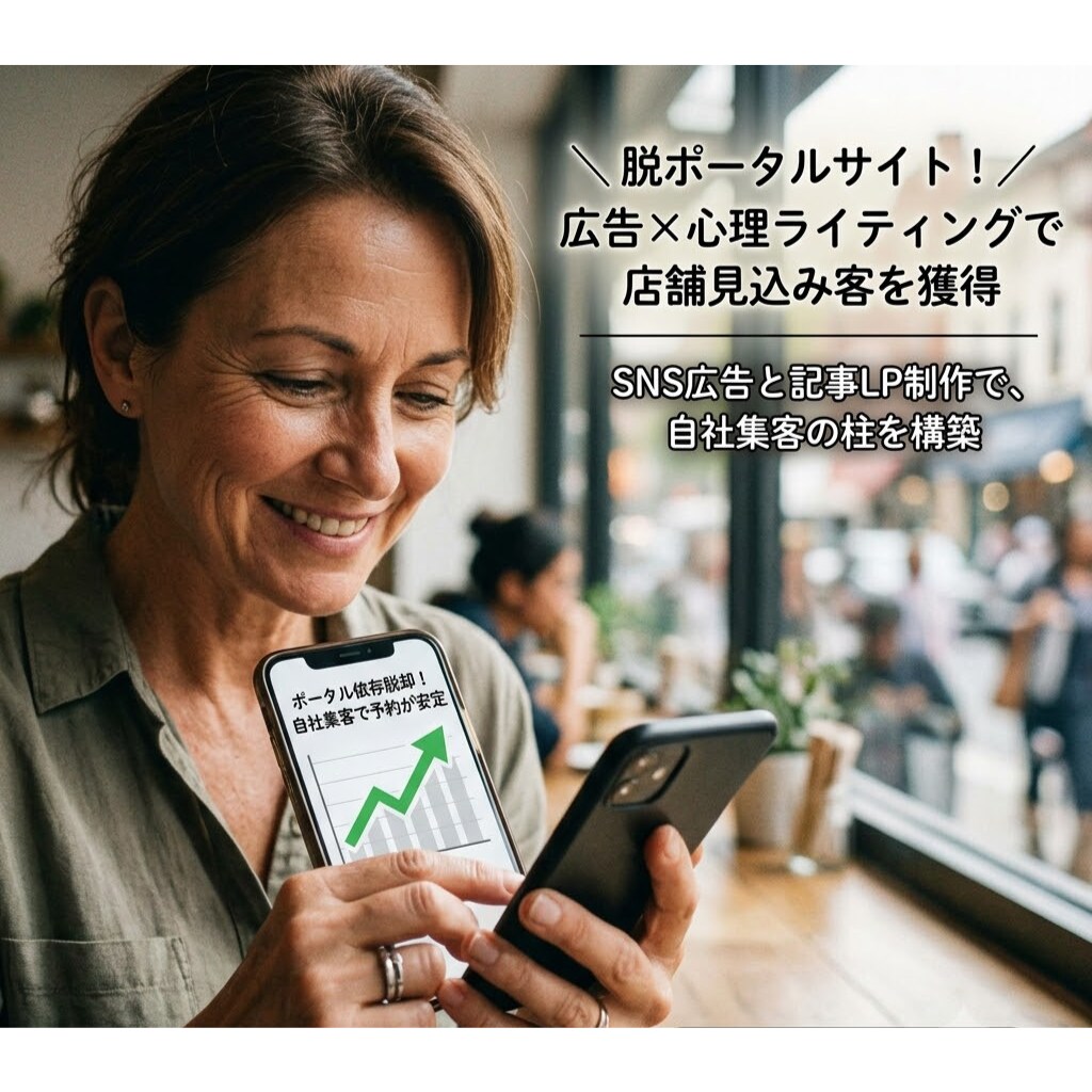 SNS広告と記事LP制作で自社集客を支援します 脱ポータルサイト！広告×心理ライティングで店舗見込み客を獲得 イメージ1
