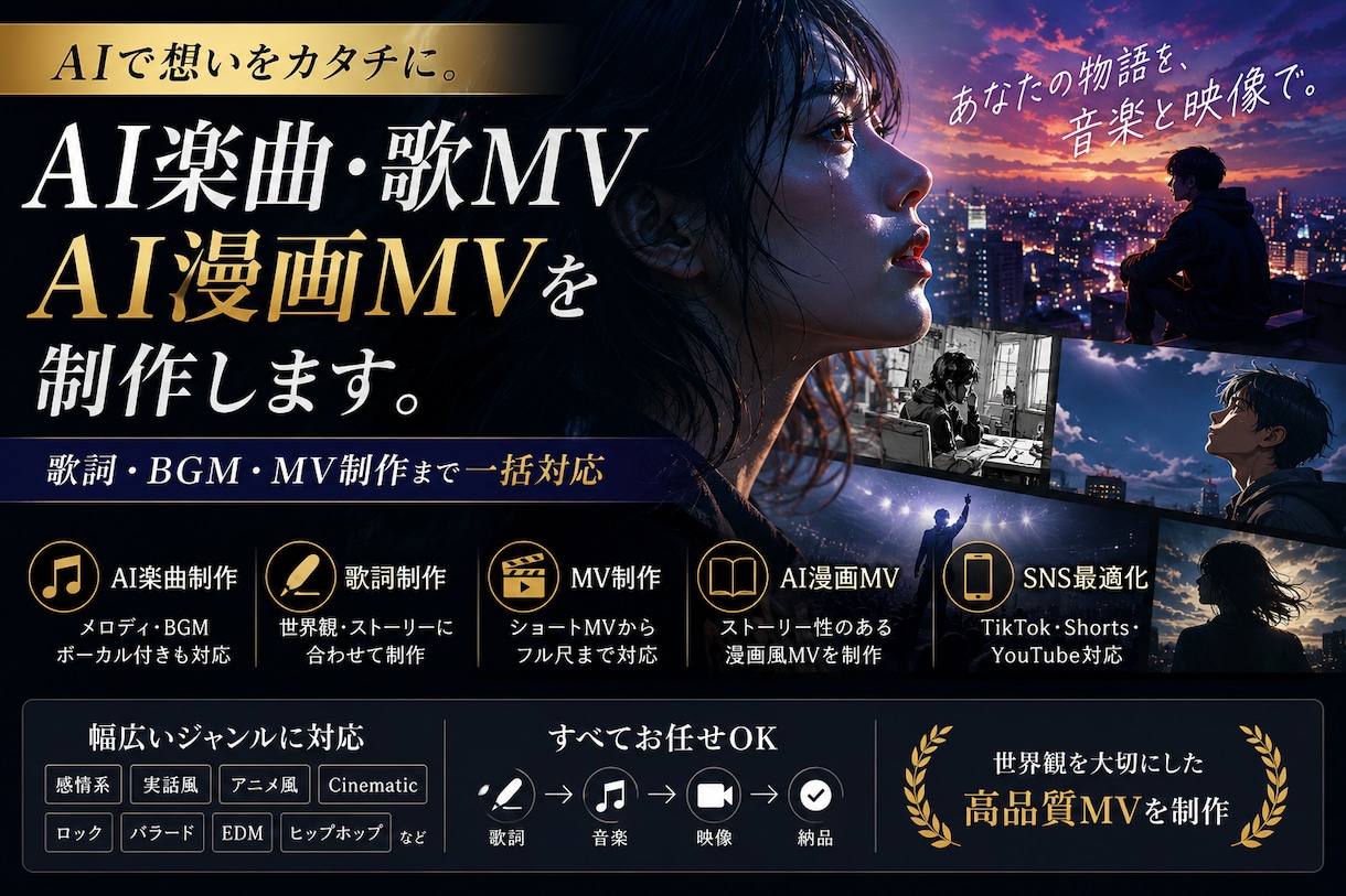 AI楽曲・歌MV・AI漫画MVを制作します 歌詞・BGM・MV制作まで一括対応 イメージ1