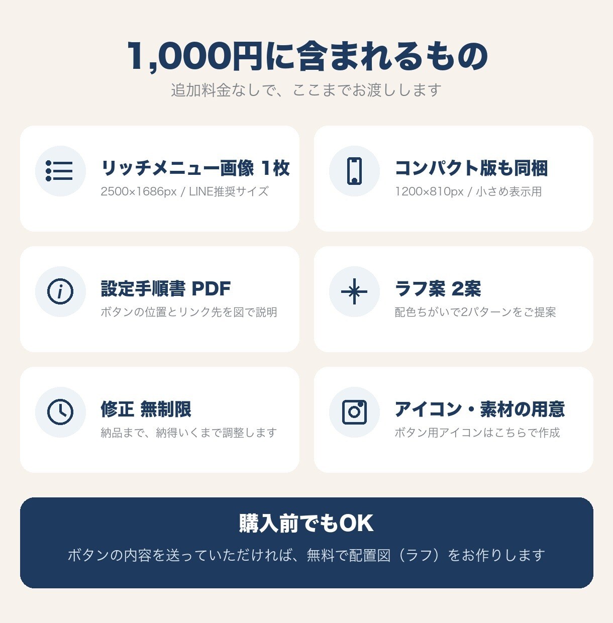 お試し1,000円でLINEリッチメニュー作ります 修正無制限・ラフ2案・設定手順書つき。購入前の無料ラフ案OK イメージ6