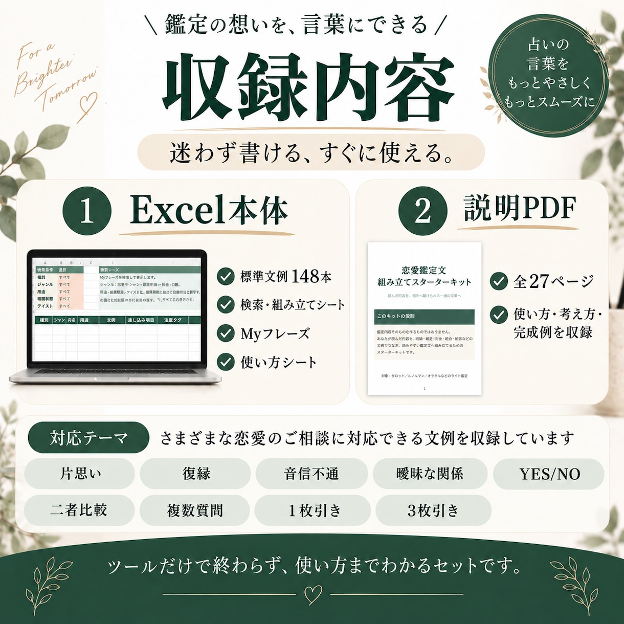 恋愛占い鑑定文の組み立てツールをお渡しします 148文例から必要な言葉を探して組み立てられます イメージ3