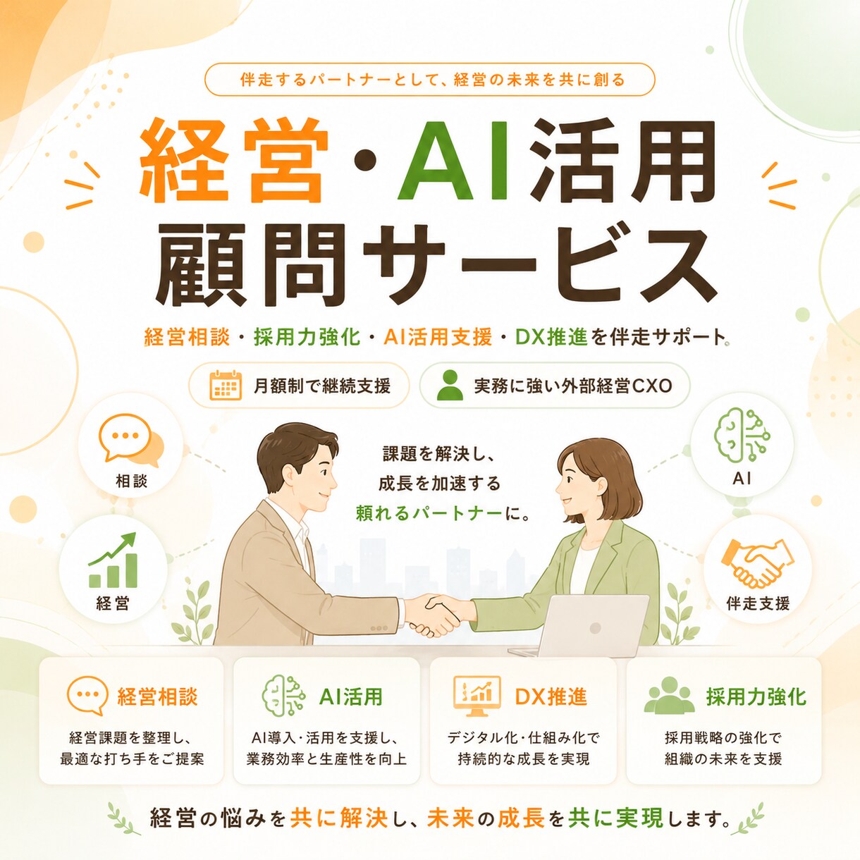 中小企業向け経営・AI活用顧問サービスを出品します 経営判断とAI活用、採用力強化などを月額でサポート イメージ1