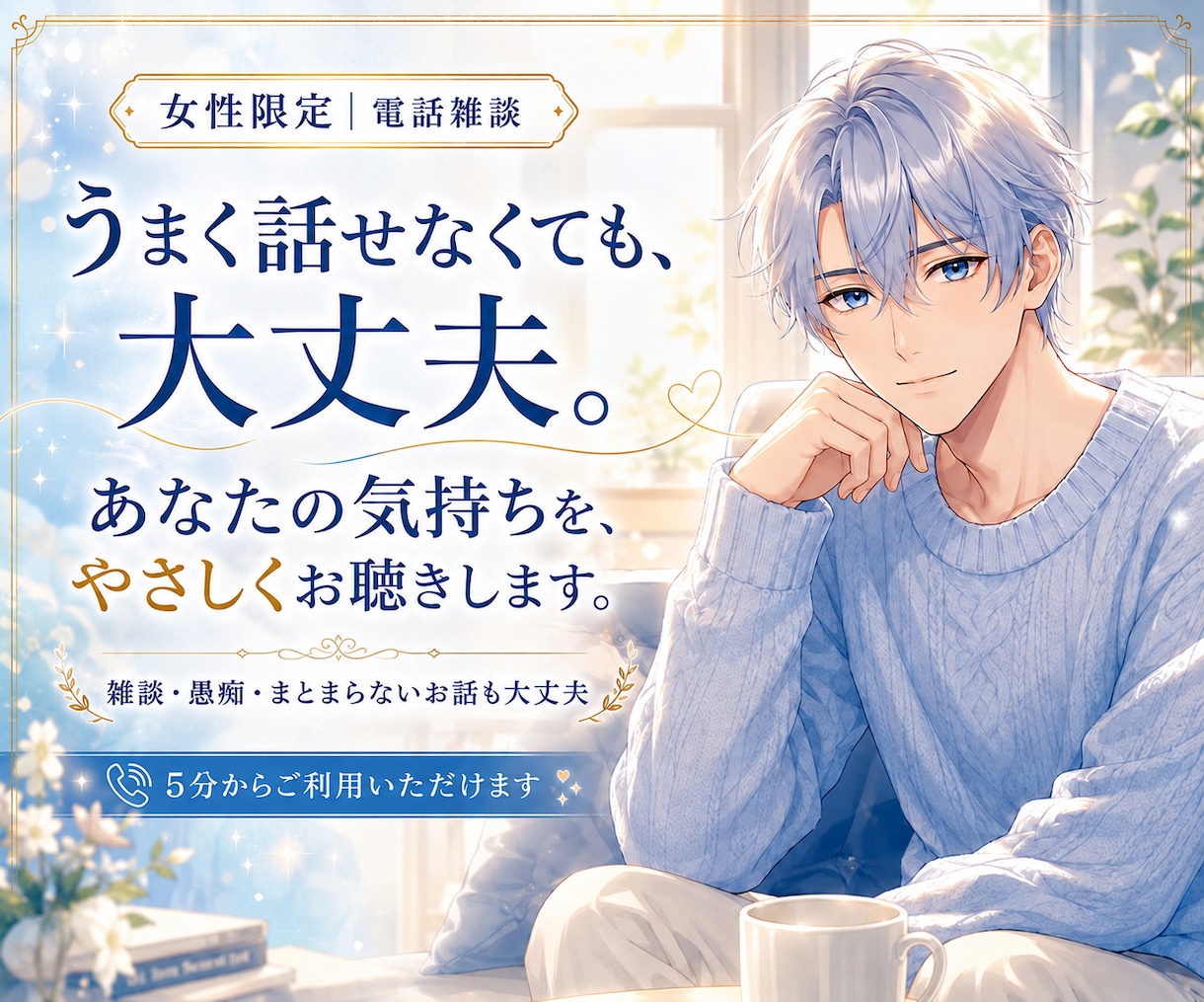 女性限定｜疲れた心を休める話し相手になります 弱音や愚痴を話して、少し心が軽くなる時間です イメージ1